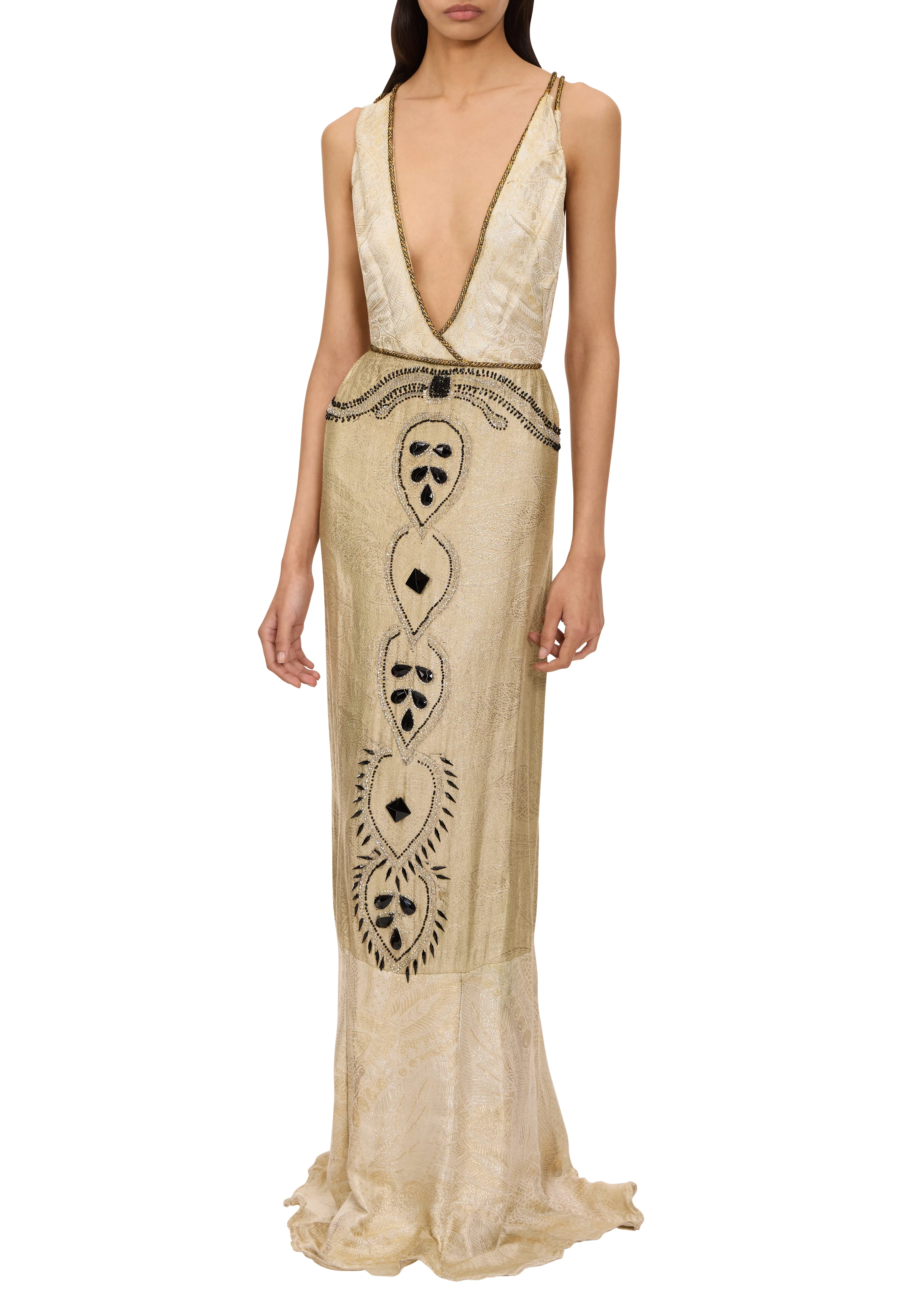 1920s Ivory and Gold Metallic Gown